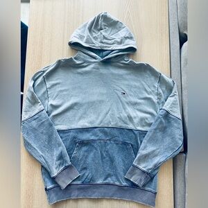 Tommy Hilfiger Denim Hoodie Mens Large Blue Faded EUC